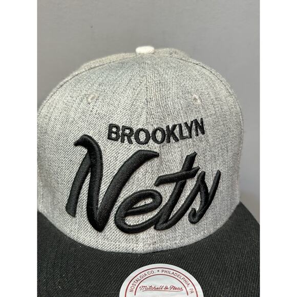 Brooklyn Nets Hat Mitchell & Ness Adjustable Strapback Cap NBA Gray Flat Bill - Picture 8 of 10